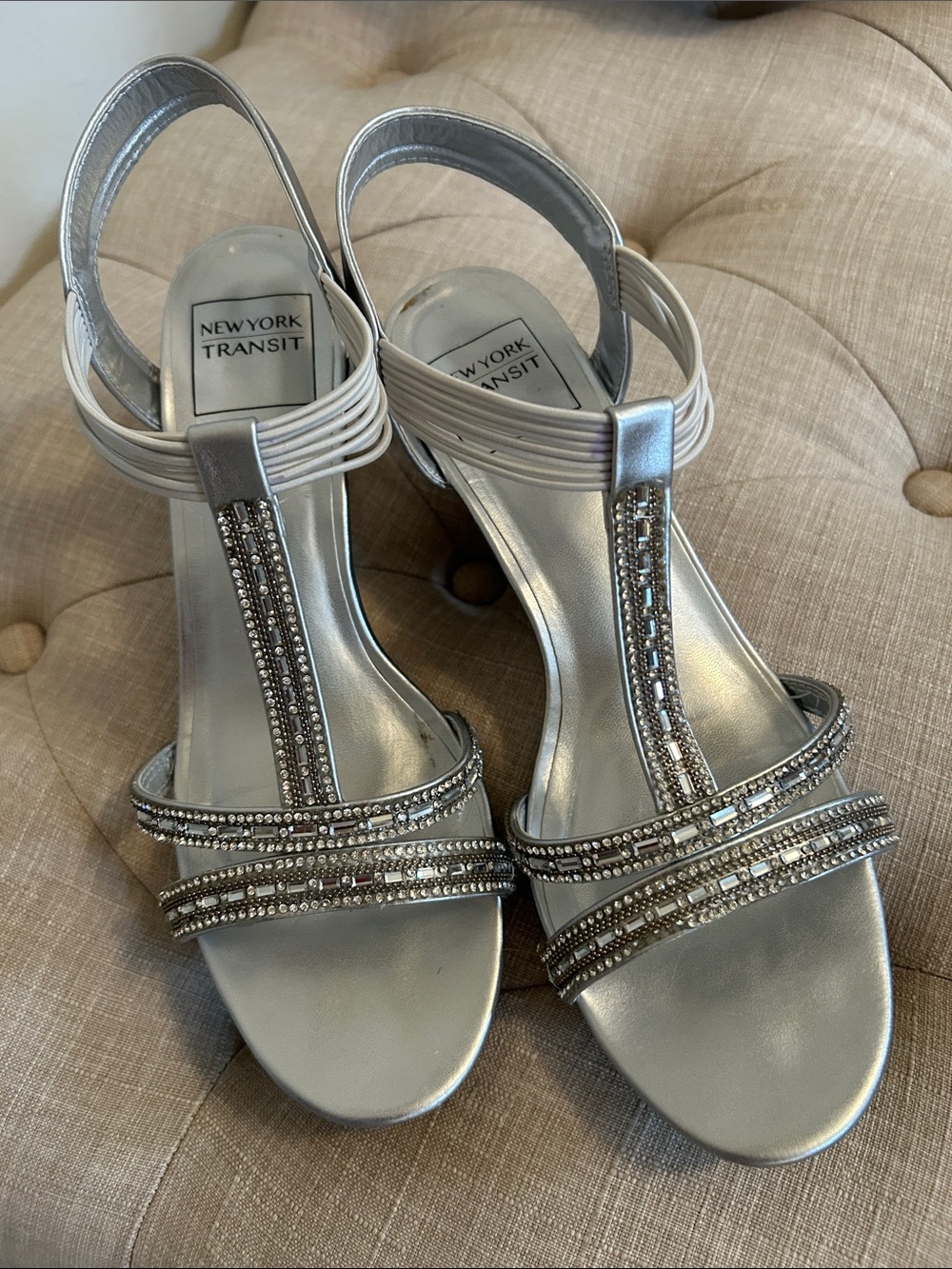 Metallic Silver Sparkly T-Strap Sandals